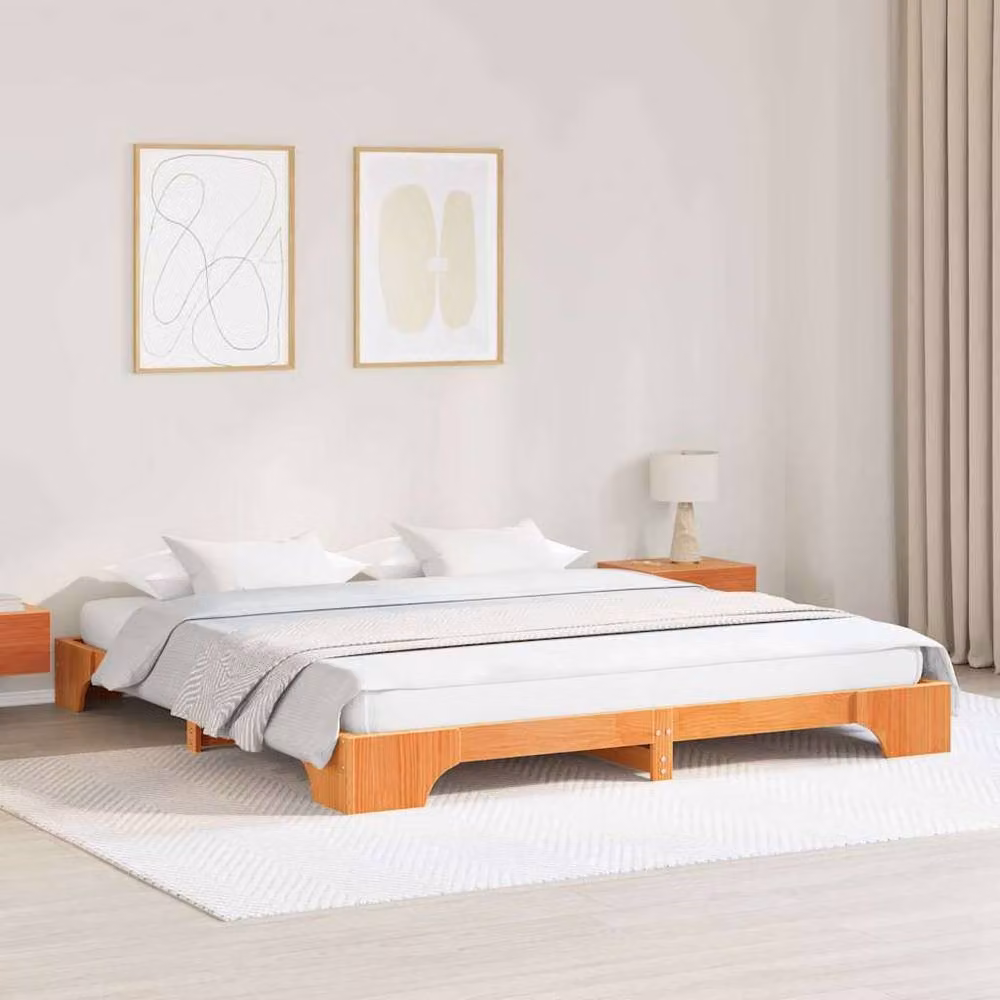 Berkfield Home Solid Wood Pine Bed Frame in Wax Brown, 200 x 200 cm – 2