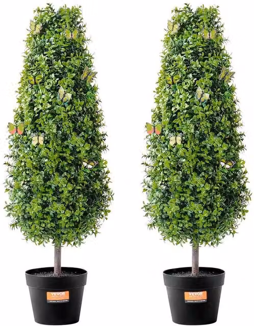 PAWNORA 2 Pack 3ft Artificial Round Boxwood Topiary Trees in Green