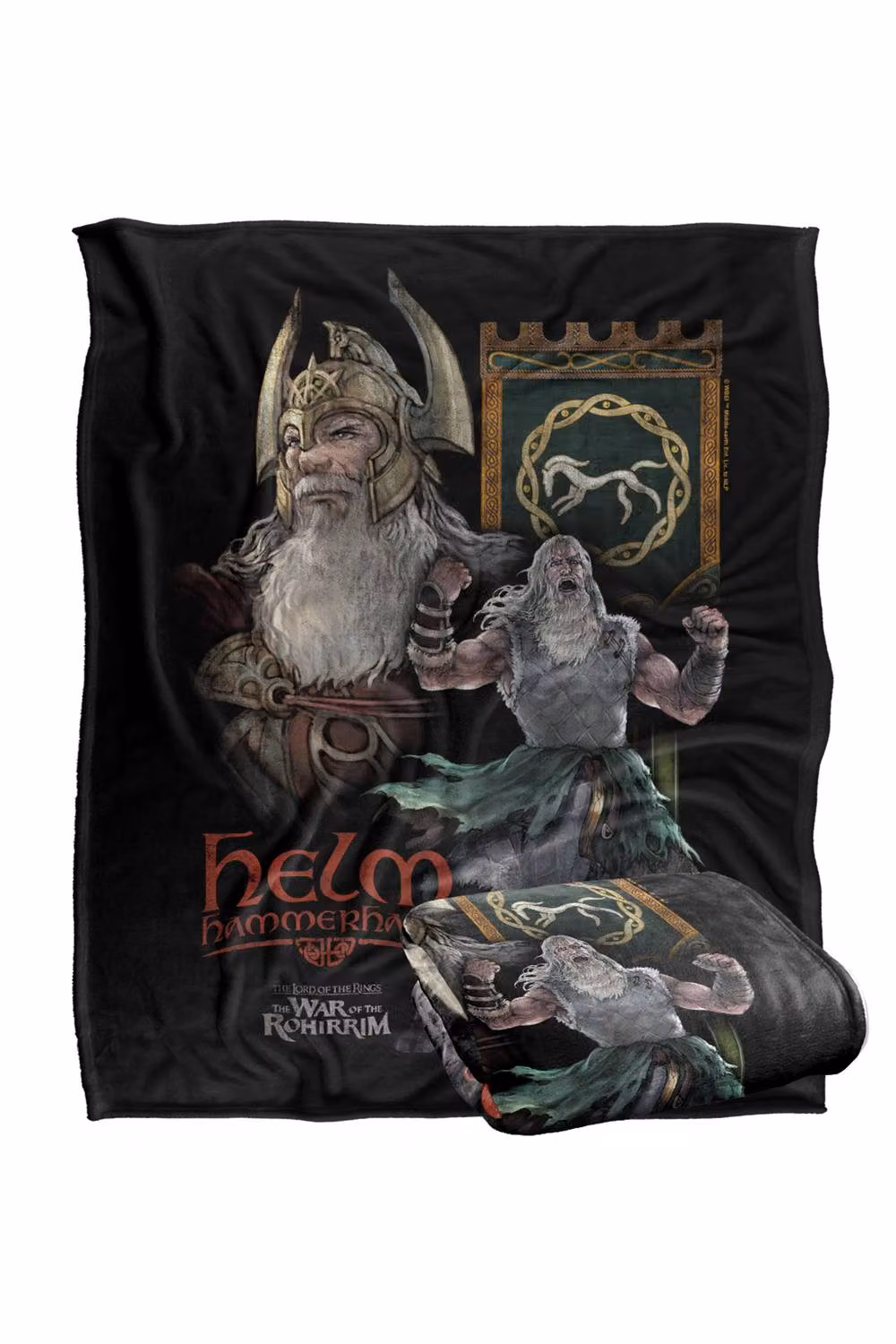 LOGOVISION Lord of the Rings War of the Rohirrim Helm Hammerhand Homage Super Soft Fleece Throw Blanket, Multicolour, W: 152 cm, D: 127 cm – 7