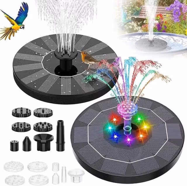 NESTLUNE Solar Floating Fountain Pump with 8 LED in Black