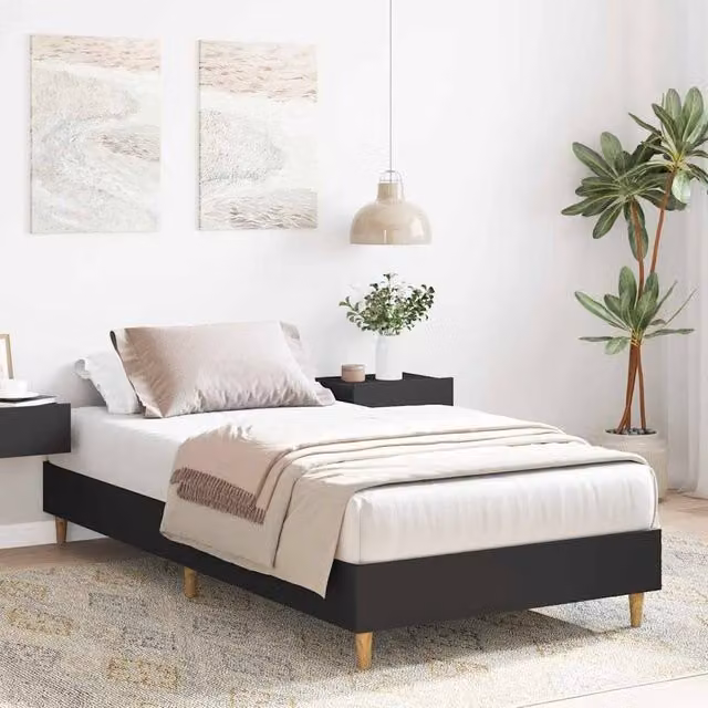 Berkfield Home Durable Single Bed Frame in Black, Engineered Wood, W/D/H: 90 x 190 cm