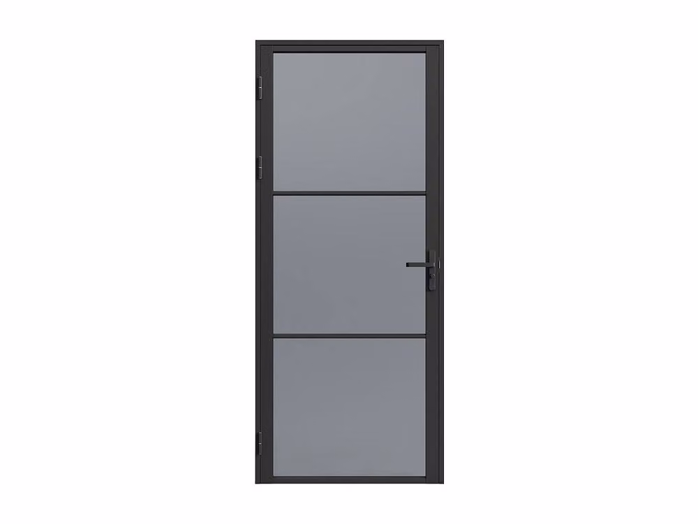 Vente-unique Reversible Modern Swing Door in Black Aluminium and Smoked Glass, H: 204 cm, W: 83 cm – 3