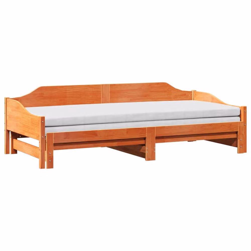 Berkfield Home Single Solid Wood Daybed with Trundle Frame in Wax Brown, W/D/H: 90 x 190 cm – 3
