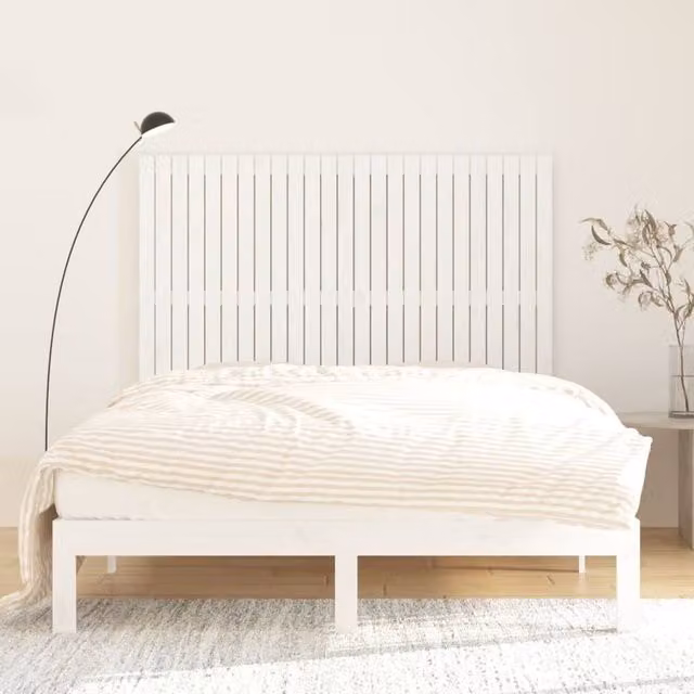 Berkfield Home White Solid Wood Pine Wall Headboard, W: 159.5 cm, D: 3 cm, H: 110 cm