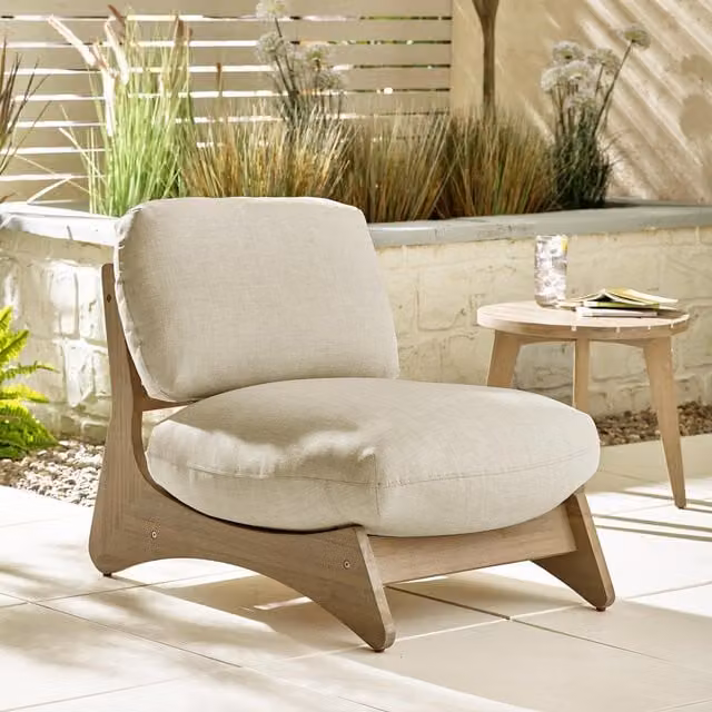 FurnitureboxUK Iko Acacia Solid Wood and Beige Outdoor Indoor Accent Chair – 1
