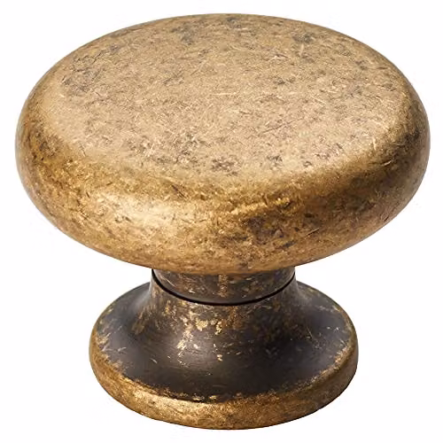 Loops 2 Pack Flat Faced Round Door Knobs in Antique Brass, Diameter: 34 mm – 2