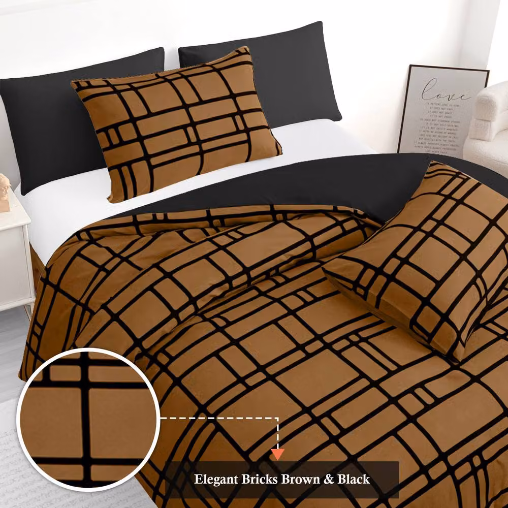Grace Premium Microfibre Duvet Cover Set in Brown, Double, 140 x 200 cm – 5