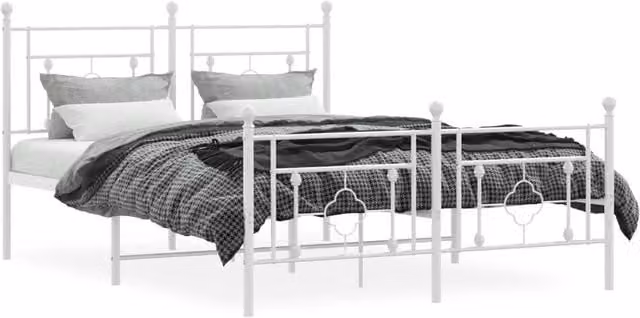 Berkfield Home Metal Bed Frame with Footboard in White, W/D/H: 140 x 200 x 107 cm