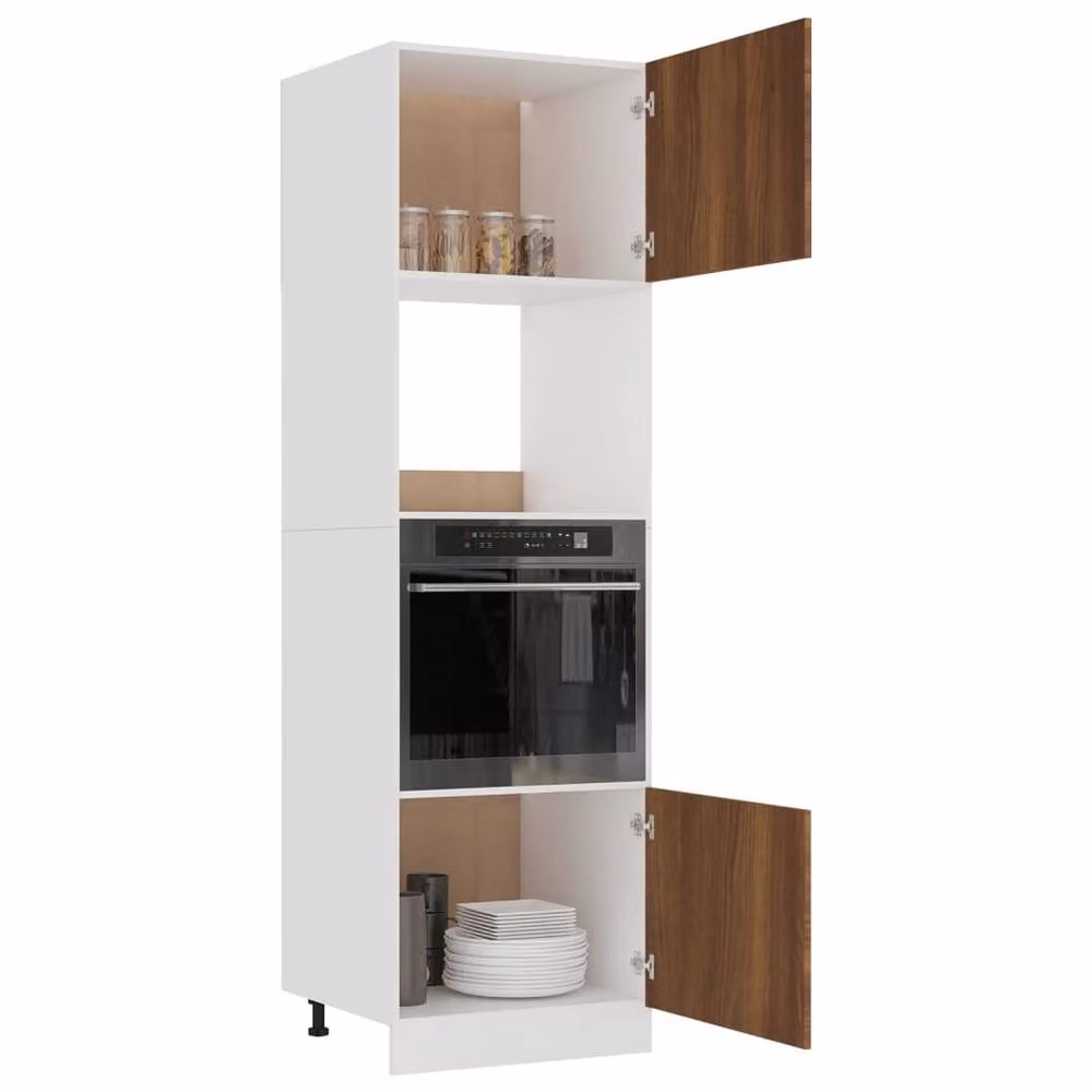 Berkfield Home Brown Oak Microwave Cabinet, W: 60 cm, D: 57 cm, H: 207 cm – 2