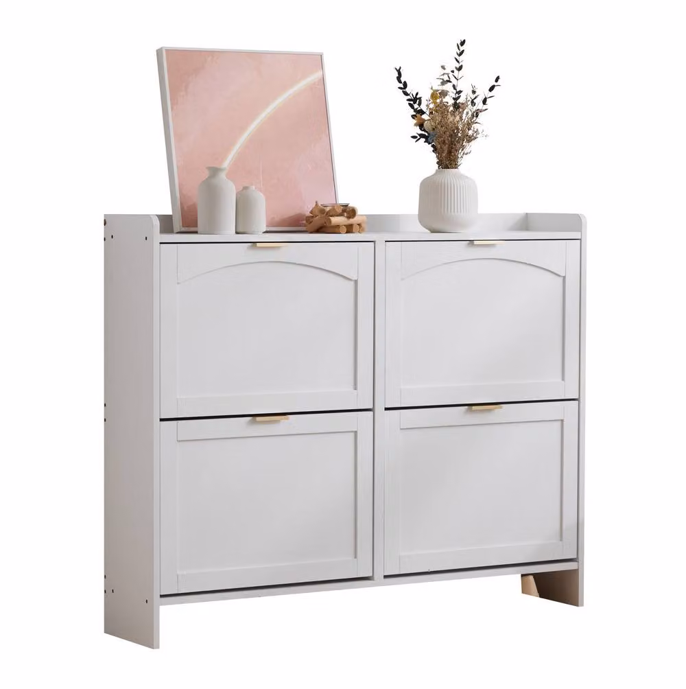 STILVORA Modern White Shoe Cabinet with Tilting Compartments and Integrated Seat – 3