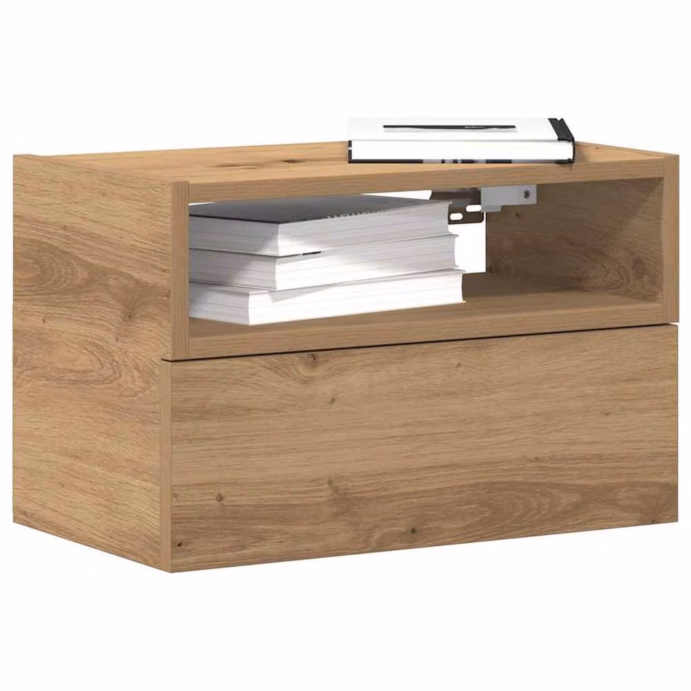 Berkfield Home Artisan Oak Wall-mounted Bedside Cabinet, Brown, W: 45 cm, D: 26 cm, H: 28.5 cm – 2