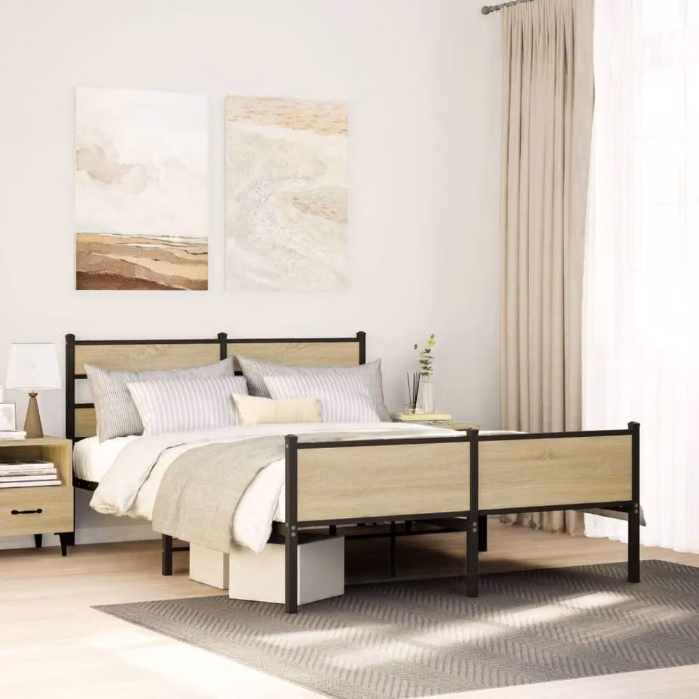 Berkfield Home Metal Bed Frame in Sonoma Oak and Brown, W/D/H: 160 x 200 x 91.5 cm – 2