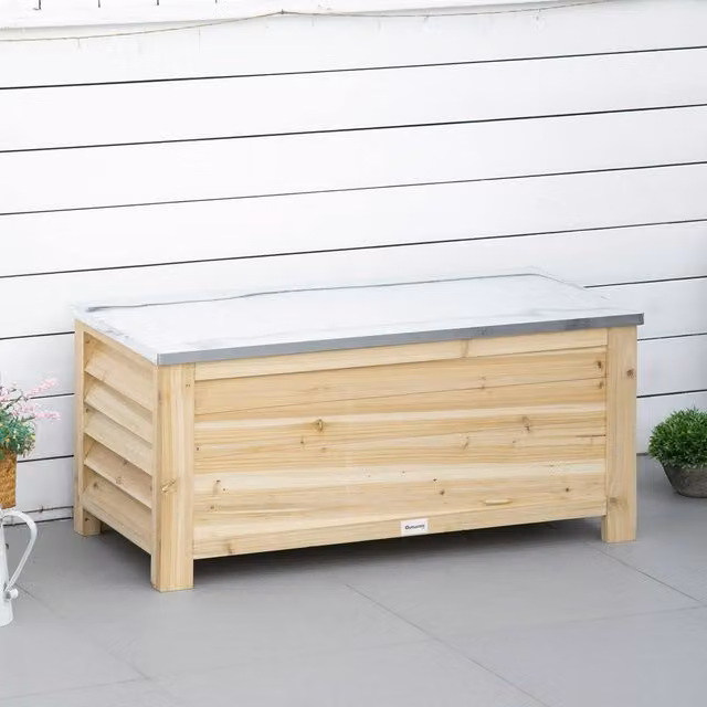 OUTSUNNY 155L Outdoor Wooden Storage Box and Garden Tool Organiser in Sand