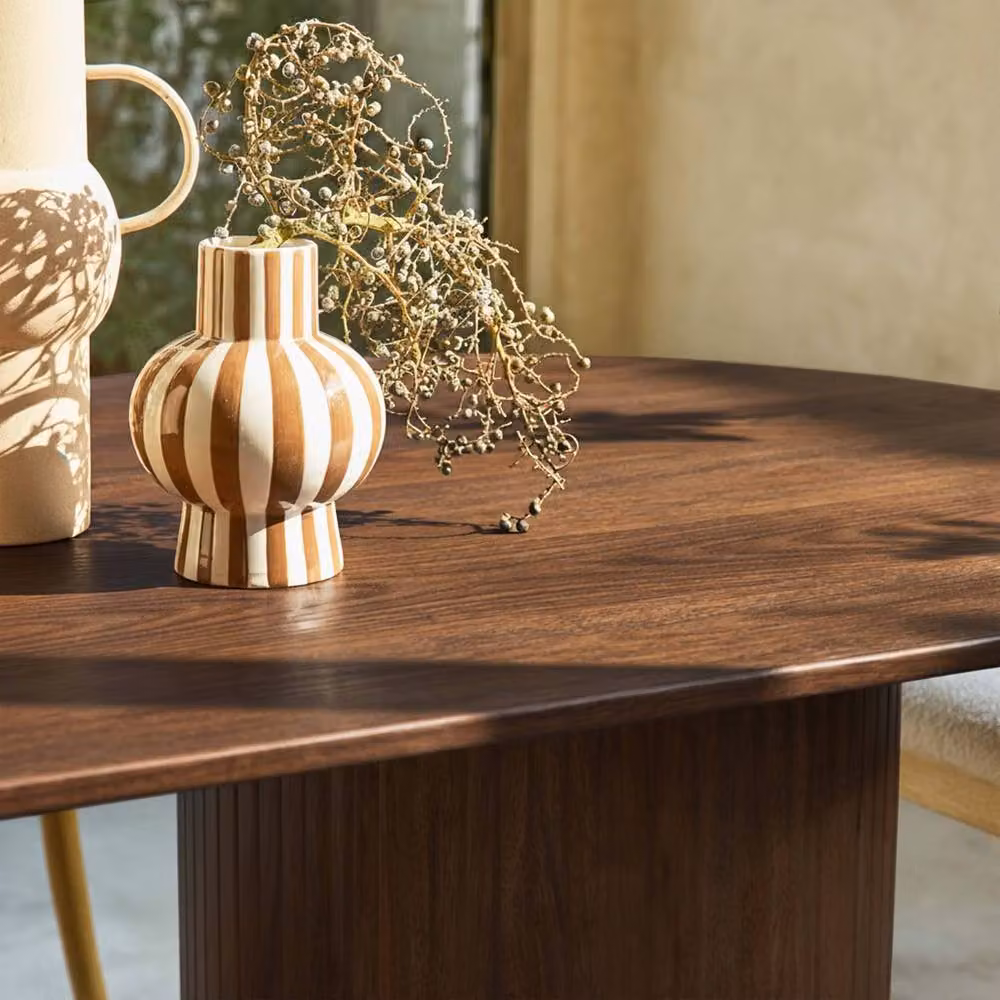 sweeek Oval Oak Veneer Dining Table in Dark Brown, Seats 8 – 3