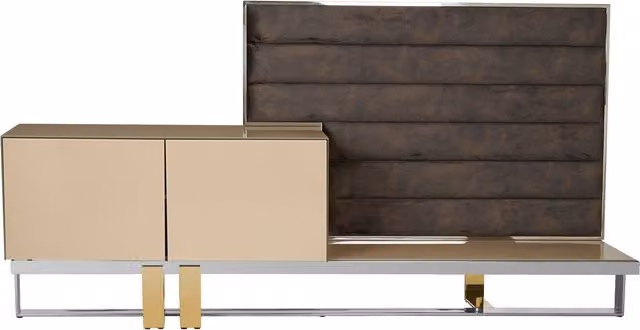 Fifty Five South Demas Media Unit with Wall Panel in Gold, Brown and Silver