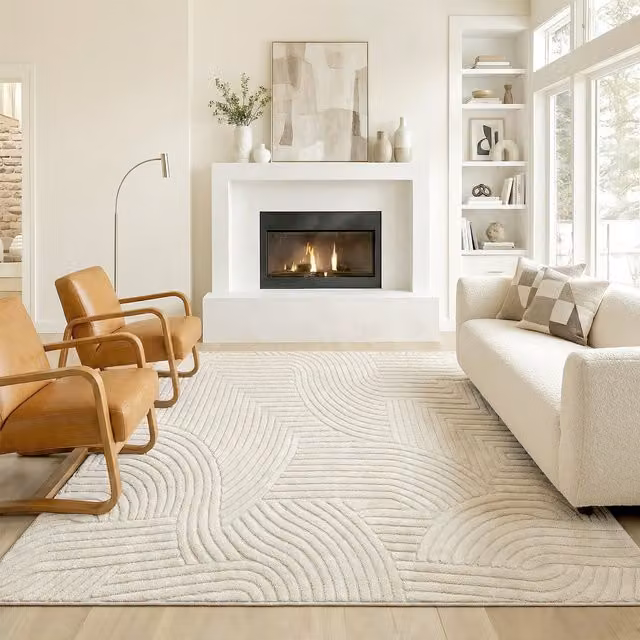 HOMCOM Modern Geometric Non-Slip Plush Rectangular Rug in Beige and White, 200 cm