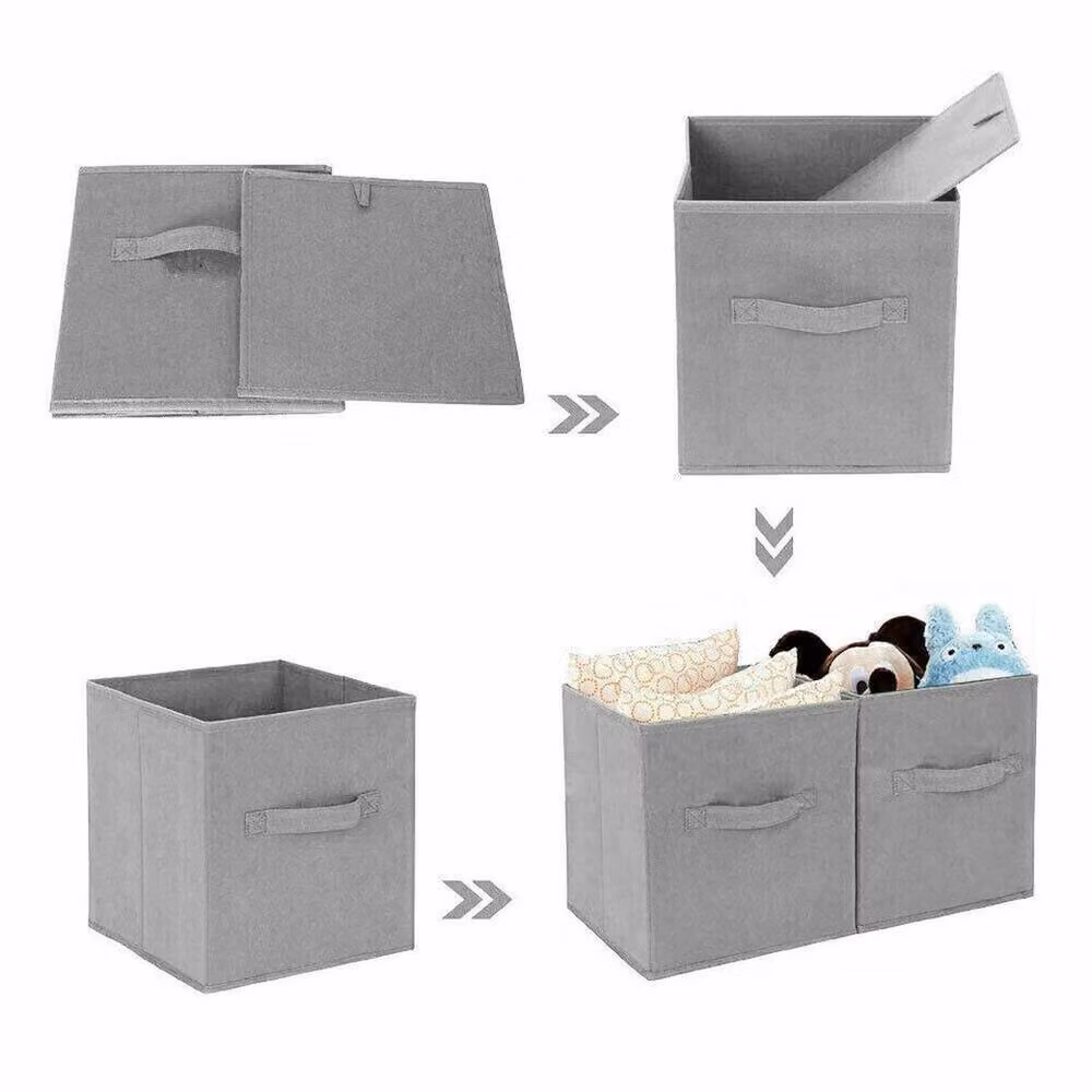 Kelvenix 4 Pack Grey Foldable Fabric and Cardboard Storage Boxes with Handles, W: 50 cm, D: 50 cm, H: 50 cm – 2