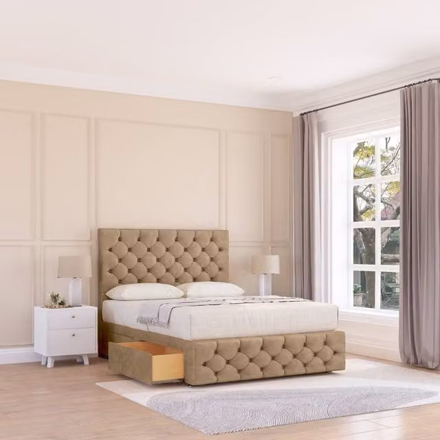Sloomy Watson Upholstered Chesterfield Divan Bed Base and Headboard in Brown, Size: 120 x 200 cm