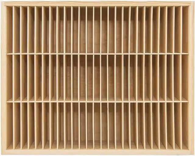 KORVIXA Brown Wooden Wall-Mounted 75-Grid CD Storage Rack and Display Collection Cabinet W/H: 100 x 100 cm – 1