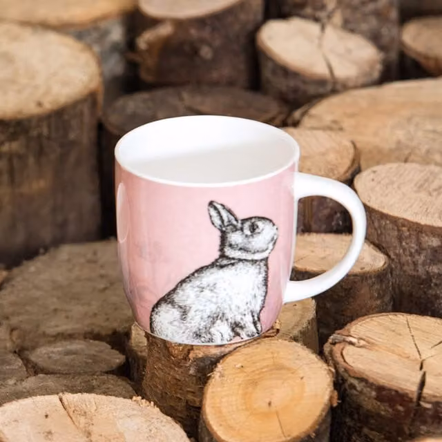 KitchenCraft Floral Pink Ceramic Rabbit Mugs, Pack of 4