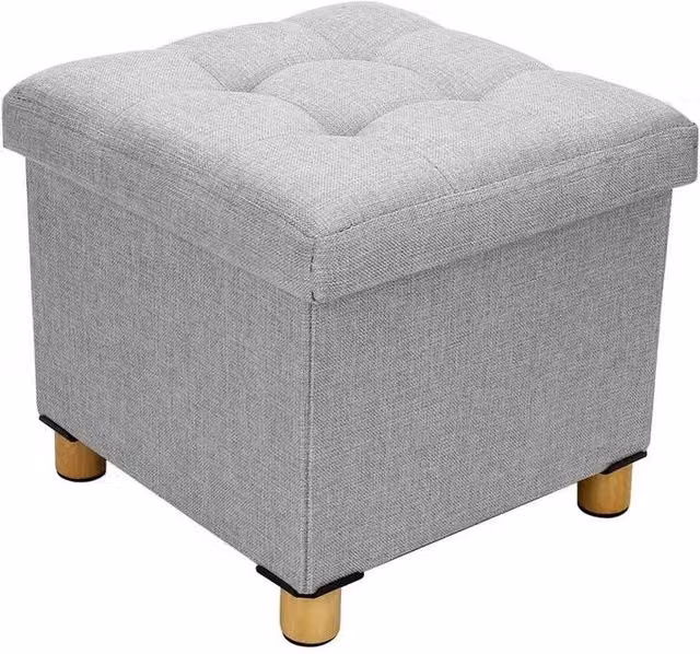 KORVIXA Grey Folding Storage Footstool with Removable Fabric Cover – 1