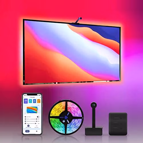 ENERJ RGBIC Immersion LED TV Backlights with Camera, Multicolour WiFi Lighting for 55-65 inch TVs and Gaming PCs, Compatible with Alexa and Google Assistant