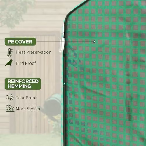 Outsunny Green PE Greenhouse Cover Replacement with Door and Mesh Windows, W: 140 cm, D: 73 cm, H: 190 cm – 3