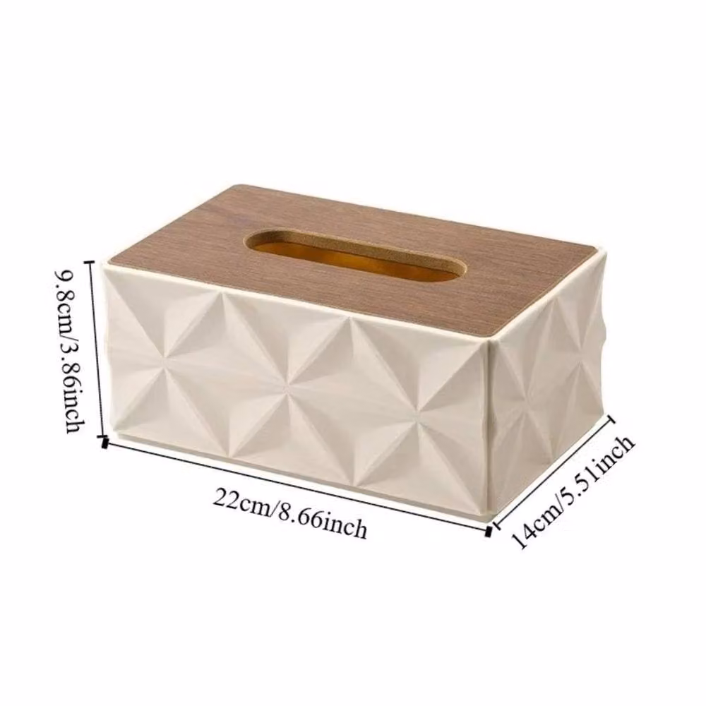 KORVIXA Beige Wooden Tissue Box with Lid – 2