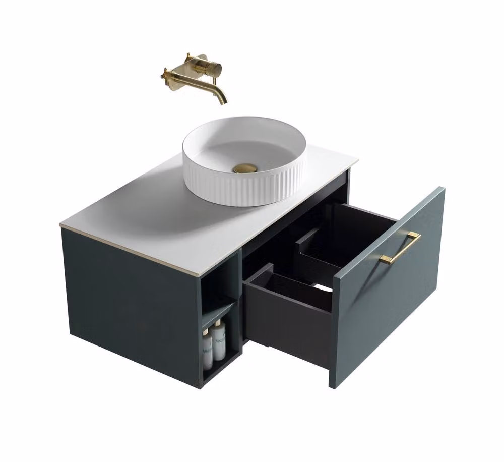 Bathroom Kingdom Piatta Smoked Sage Wall Hung Basin Vanity in Petrol Teal, Width: 80 cm – 2