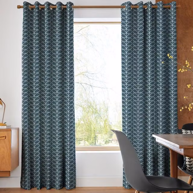 Orla Kiely Linear Stem Made to Measure Blackout Eyelet Curtains in Blue Cotton