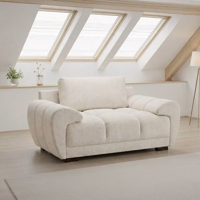 Furnishings For Less UK Zura Cream Fabric Large Armchair with Pillow Back and Wooden Legs