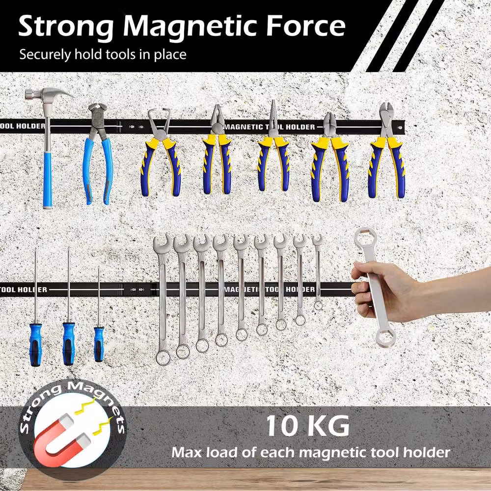 Costway Heavy-Duty Magnetic Tool Holder Wall-Mounted Steel Bar in Black – 5