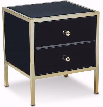 Birlea Fenwick 2 Drawer Bedside Table in Black and Gold with Glass Top – 2