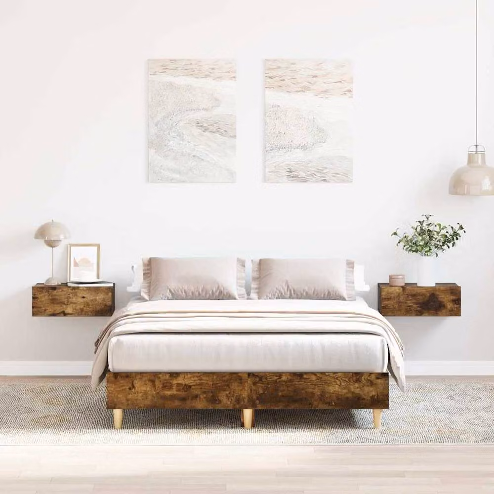 Berkfield Home Double Bed Frame in Smoked Oak Brown, Engineered Wood, W/D/H: 135 x 190 cm – 2