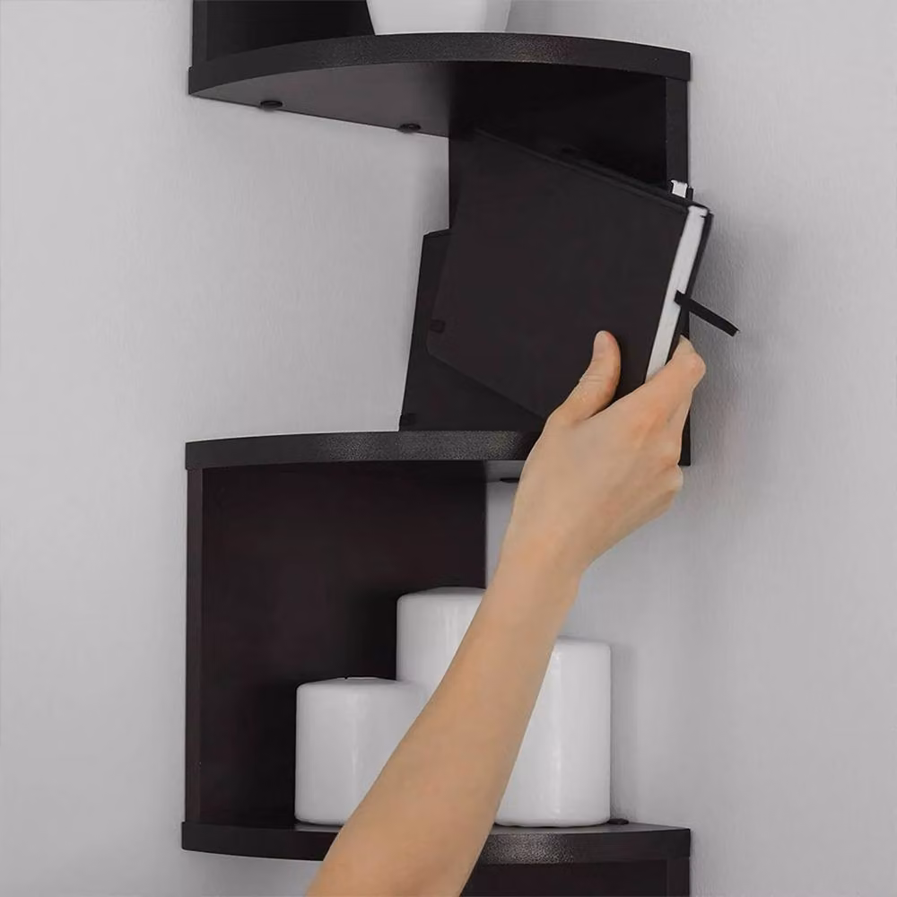 Ventryn Black 5 Tier Wooden Wall Mounted Corner Floating Shelves – 3