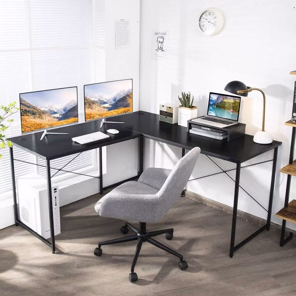 FORGEVIO L-Shaped Reversible Corner Computer Desk in Black – 2