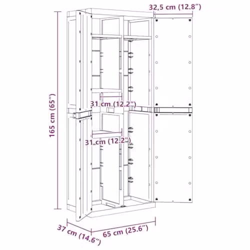 vidaXL Outdoor Storage Cabinet in Black Plastic with Internal Shelves and Lock, W/D/H: 65 x 37 x 165 cm – 3