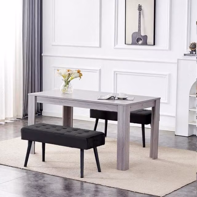 Kosy Koala Modern Rectangular Dining Table and 2 Black Velvet Benches Set