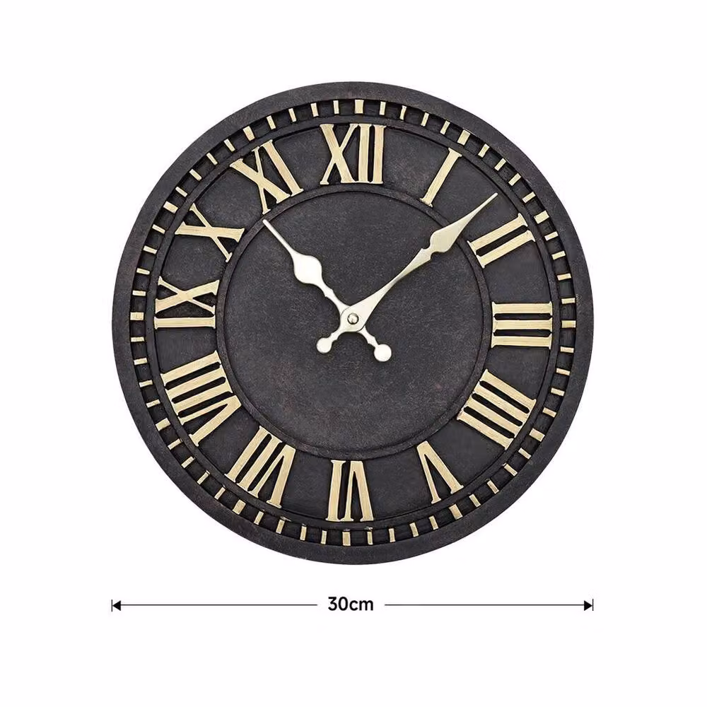 Kelvenix Large Retro Round Roman Numerals Wall Clock in Black and Gold – 2