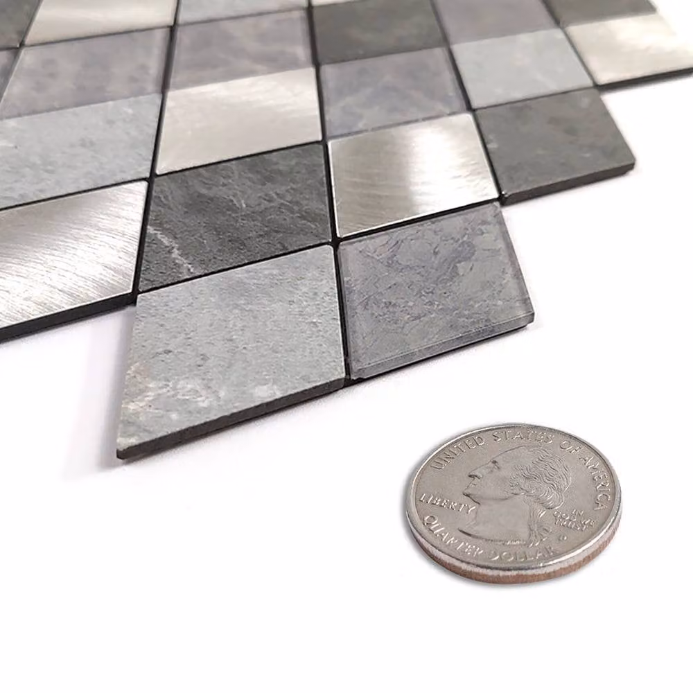 ENER-J Silver Slate Diamond Peel & Stick Aluminium Wall Tiles, 4 Pack, W/D/H: 29.5 x 29.5 x 0.35 cm – 6