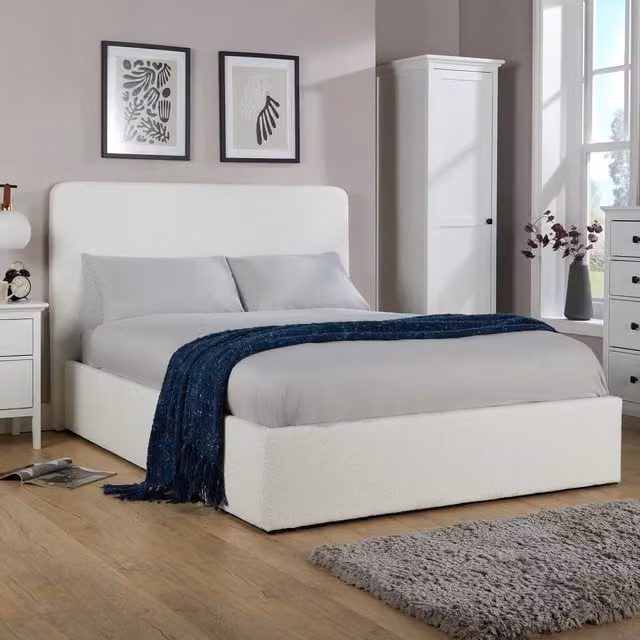 Home Source King Ottoman Upholstered Storage Bed with Gas Lift in Cream Boucle Finish W/D/H: 180 x 200 cm – 1