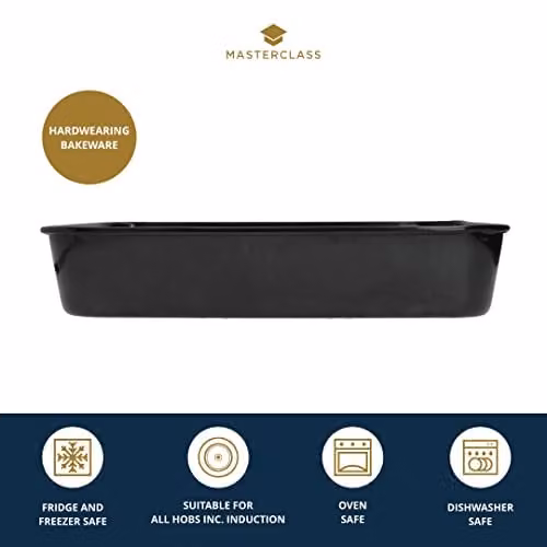 MasterClass Vitreous Enamel Rectangular Roasting Pan, Black, W: 40 cm, D: 28 cm – 3