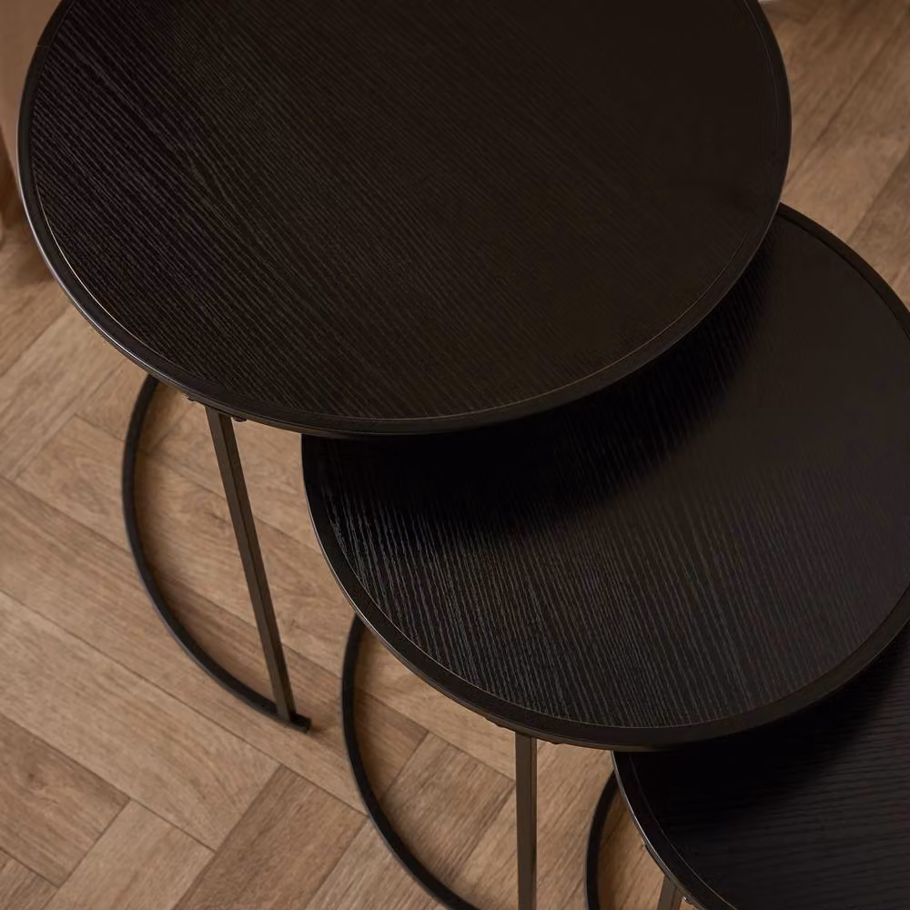 OHS Manhattan Round Nesting Side Coffee Tables with Black Metal Frame – 2