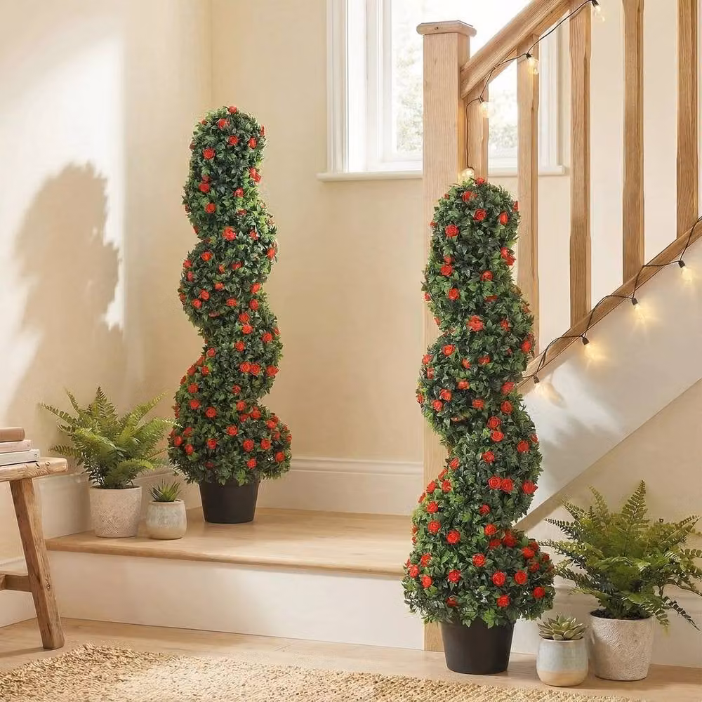 NESTLUNE Red Artificial Rose Topiary Tabletop Tree – 3