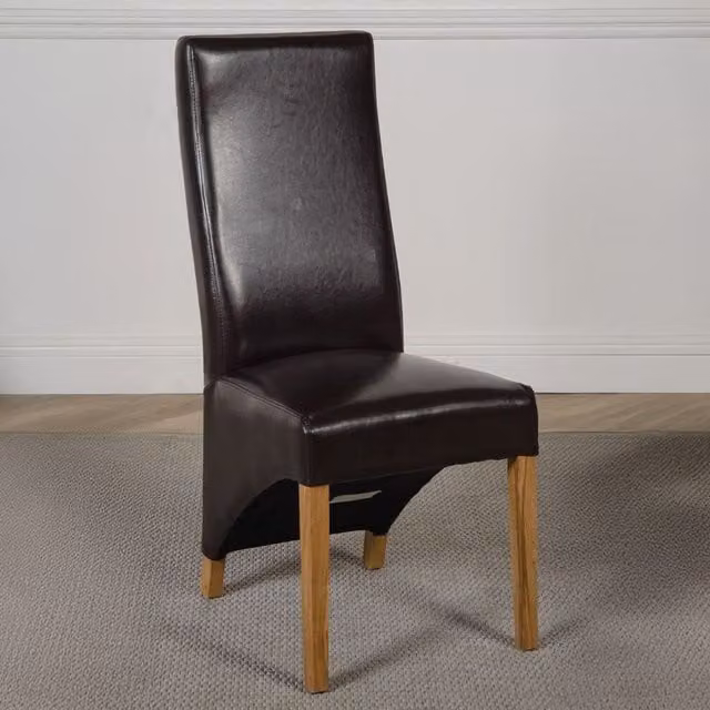 Thats Furniture Lola Brown Synthetic Leather Dining Chairs with Oak Wood Frame