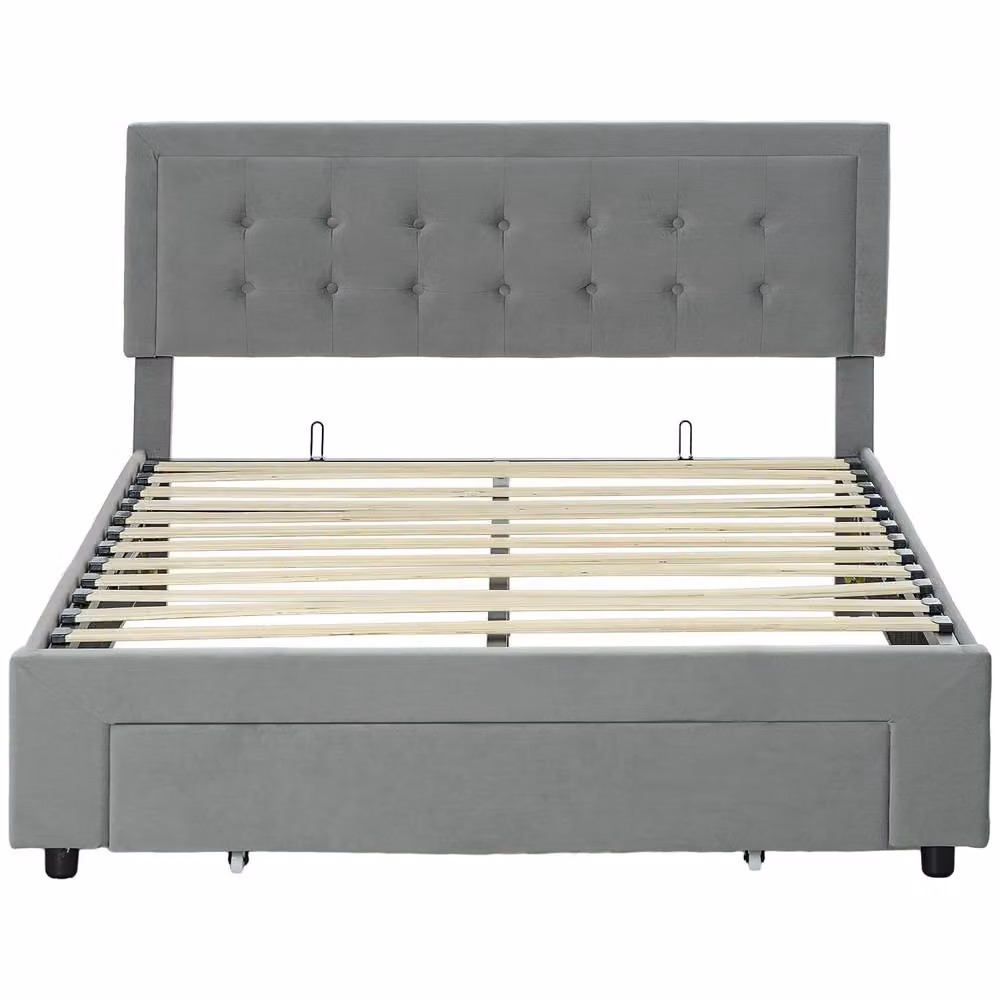 Wyld Haus Rela Double Ottoman Bed Frame with Lift Up Storage and Front Divan in Grey, W/D/H: 140 x 200 x 104 cm – 2