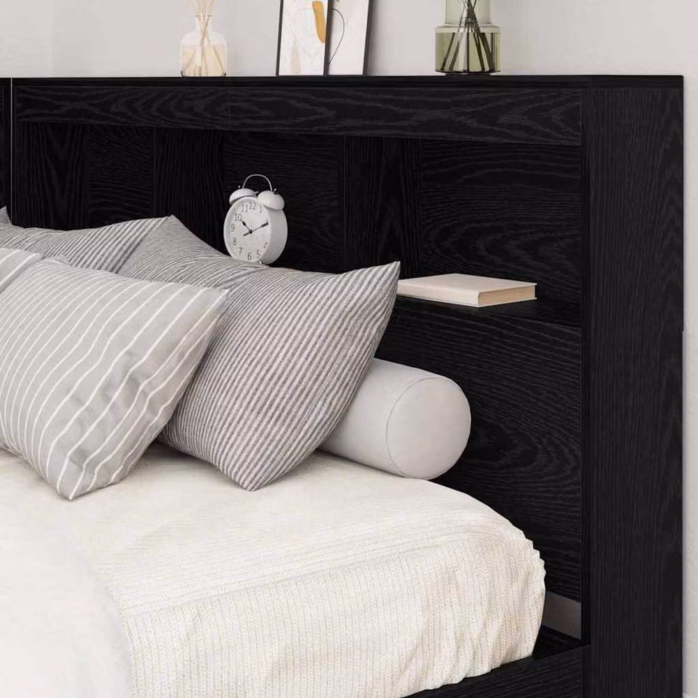 Berkfield Home Storage Headboard with Shelf in Black Oak, 160 cm – 4