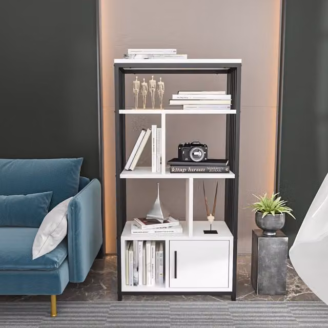 Decorotika Valero 4-Tier Bookcase with Cabinet in White and Black