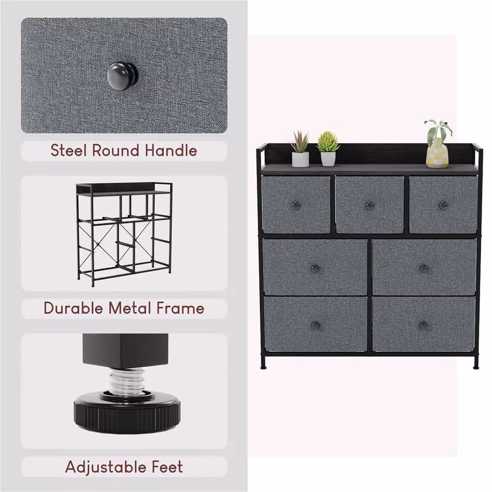 NESTLUNE 7 Drawer Chest of Drawers Dresser in Grey and Black, W: 100 cm – 3