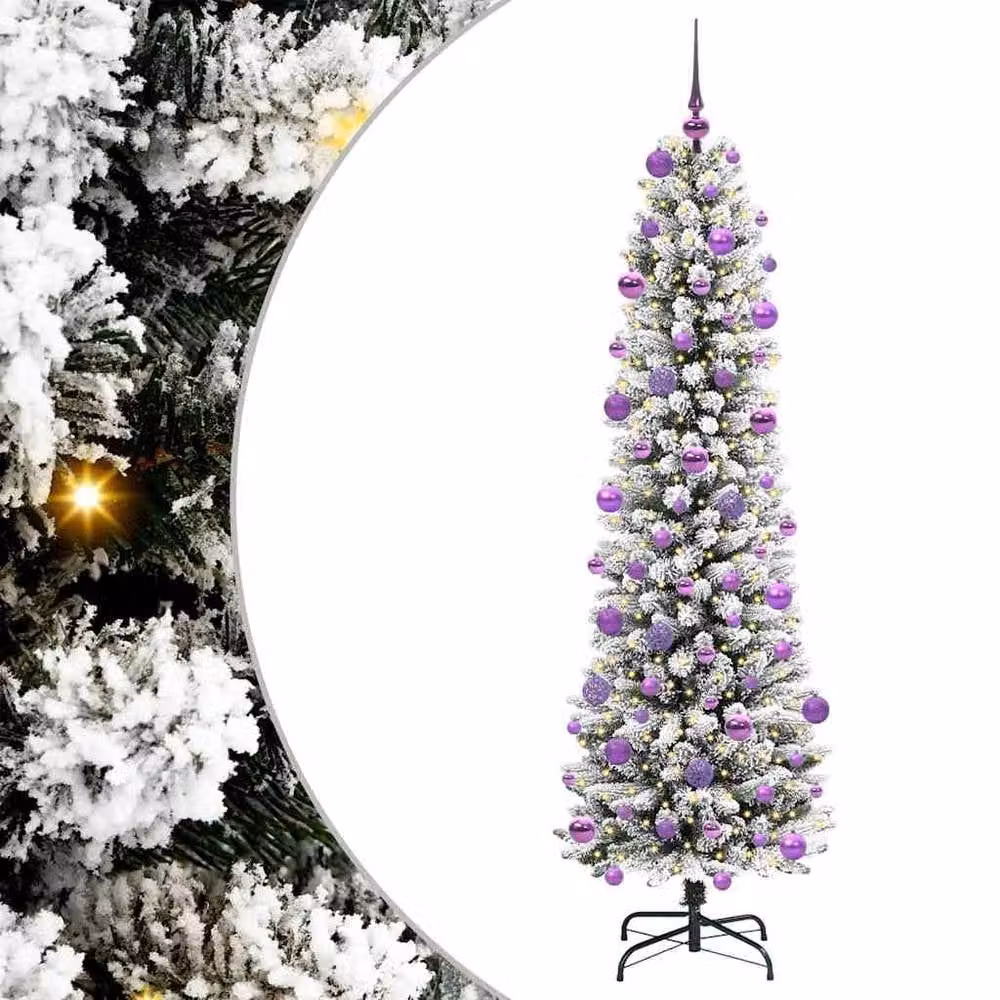 Berkfield Home Artificial Christmas Tree with 300 LEDs in Green and White, H: 210 cm, W: 58 cm, D: 58 cm – 3